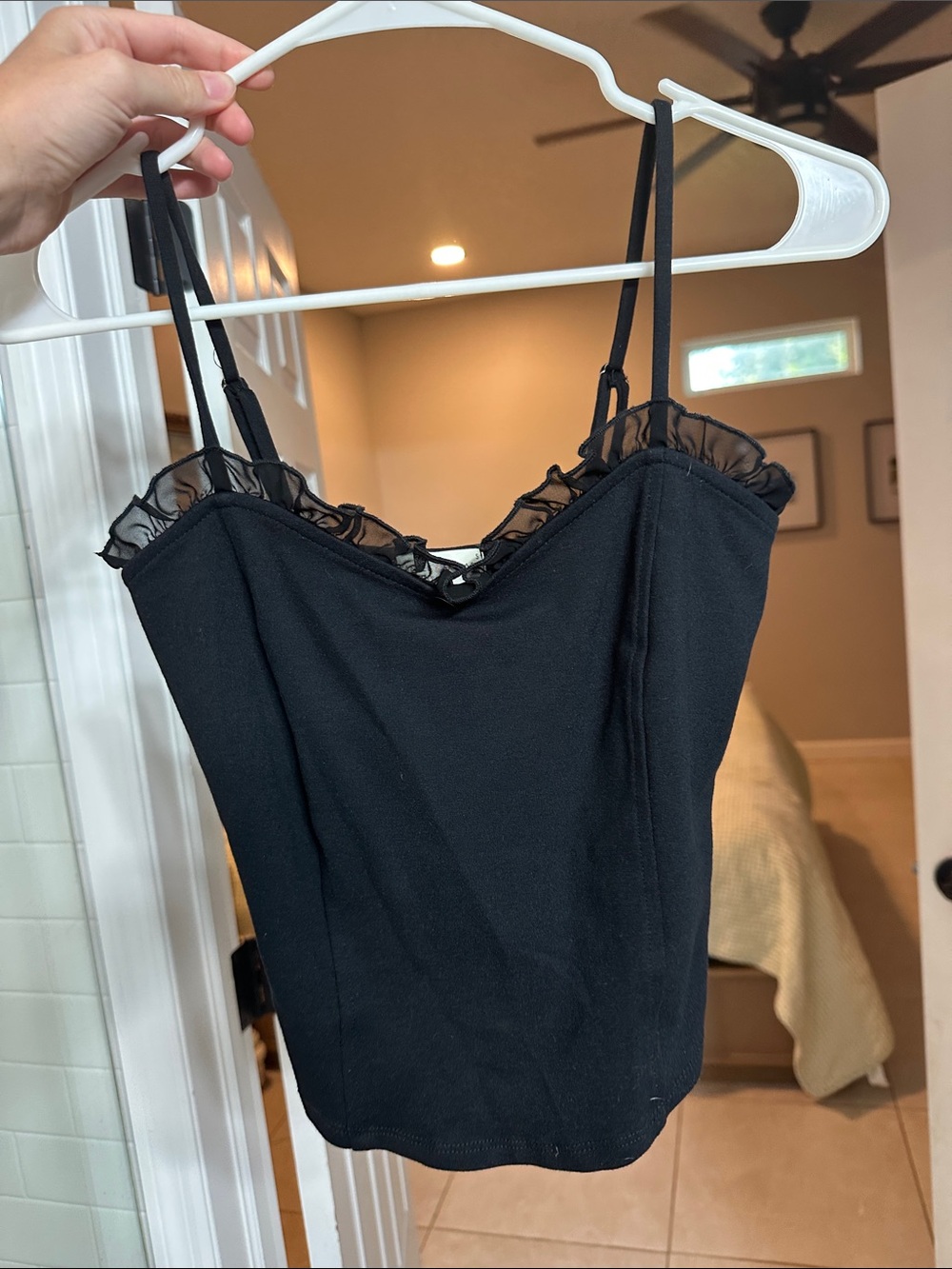 Black Lace-Trim Tank Cami with Adjustable Straps